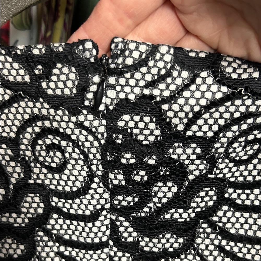 Nicole Miller Black and White Lace Dress with Colorful Stripes on each side - Picture 7 of 8